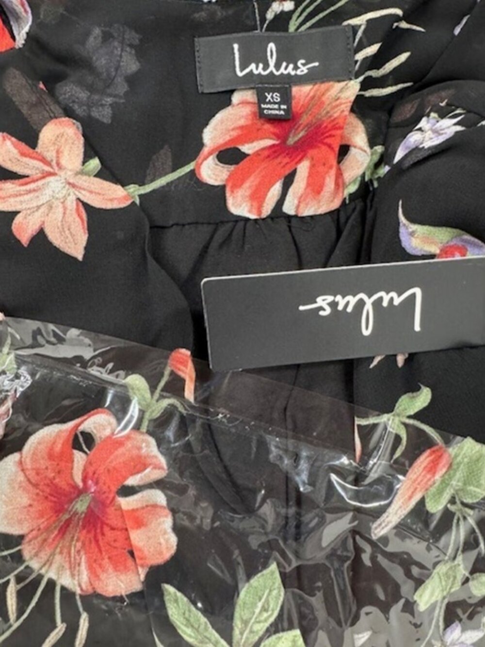 Lulus Awakened Black Floral Print Chiffon Maxi Wrap Dress NWT - Picture 6 of 8